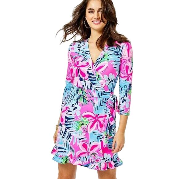 Lilly Pulitzer floral ruffle Jessalynne wrap dress womens small tropical boho - Picture 1 of 10